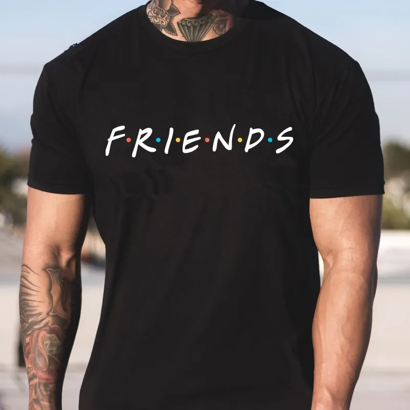 Mens FRIENDS 편지 검정 흰색 티셔츠 반팔 패션 탑 Tshirts