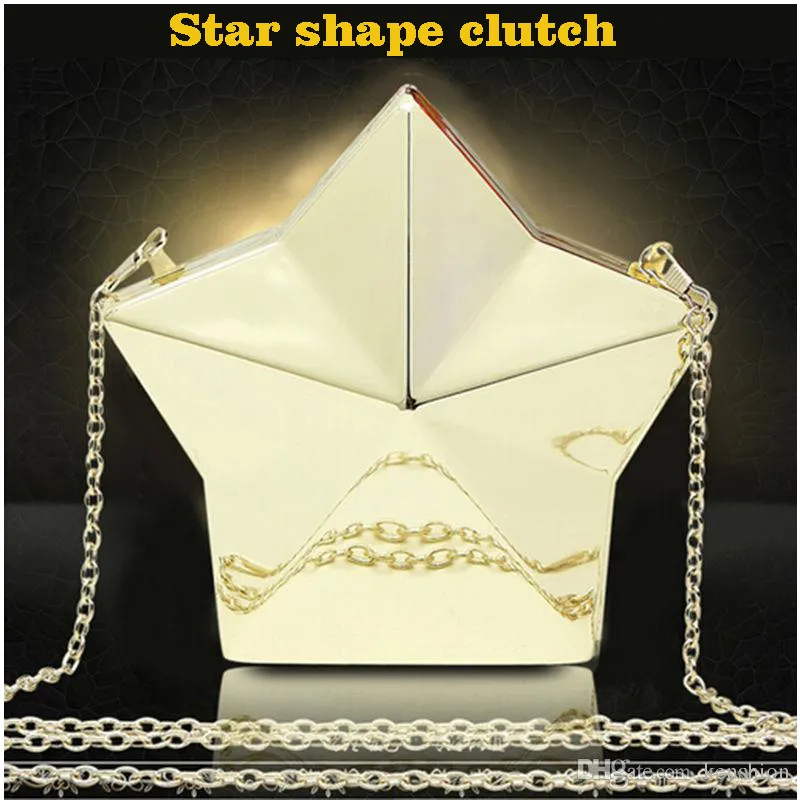 Neue Mode Frauen Shinning Handtaschen Mini Coole Umhängetaschen Damen Diamant Legierung Tag Clutch Taschen Fünf Stern Form Metall geldbörse - WJX