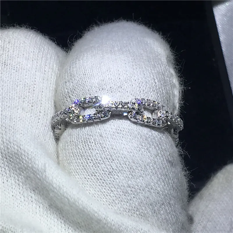 Anello di promessa a forma di catena fatto a mano 100% Soild Gioielli in argento sterling 925 5A Zircone cz Anelli di fidanzamento fedi nuziali le donne