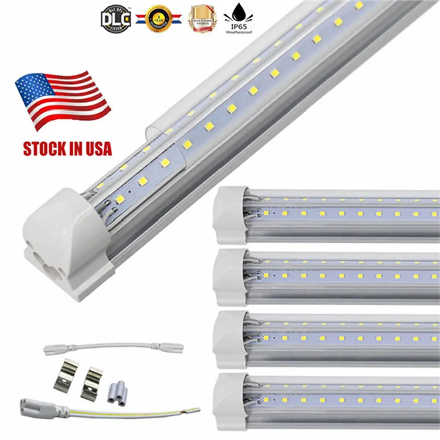 Lumières de refroidissement en forme de V T8 4 5 6 8 pieds 72 W Tube LED intégré Tubes LED doubles côtés Lumières de magasin 36 W 45 W 54 W pour garage, entrepôt, magasin, détails de carrosserie automobile