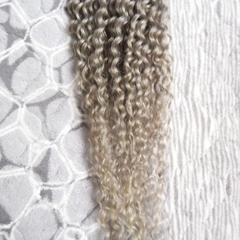 Grå hår väv 100g Brasiliansk Kinky Curly Virgin Hair Silver Hair Extensions