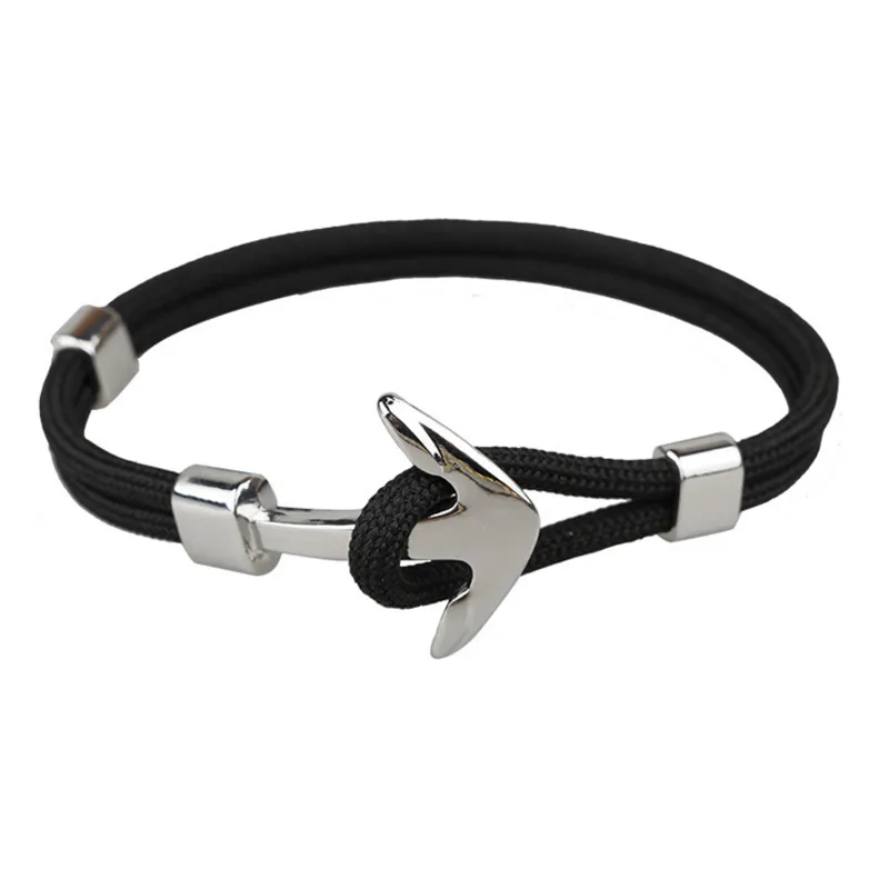 Moda Punk Silver Anchor Pulseira Artesanal Pulseira de Corda de Poliéster Para Homens Jóias Esportivas Pulseiras Do Vintage Charme Pulseiras