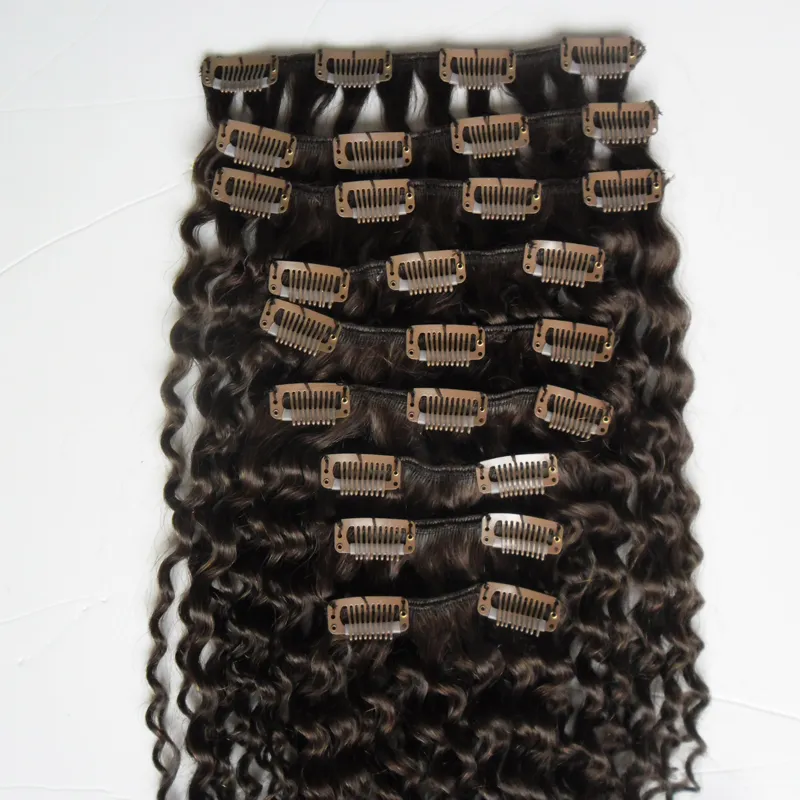 Kinky Curly Clip In Human Hair Extensions / Set Peruvian Virgin Hair Weave Clip In Human Hair Extensions 100g