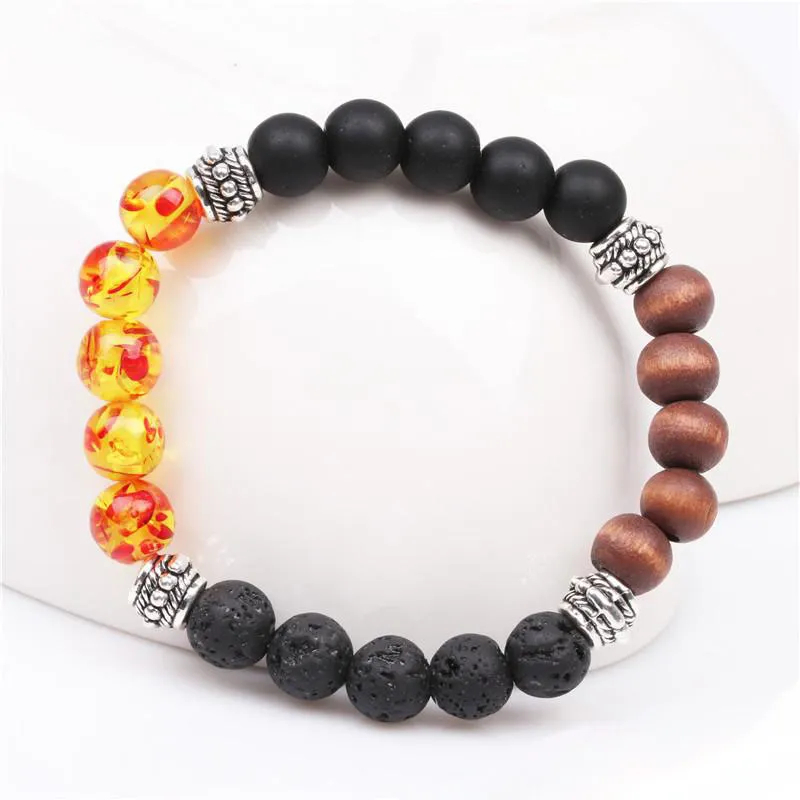 Neue Chakren 8mm Feuer Bernstein Schwarz Lava Stein Armband DIY Aromatherapie Ätherisches Öl Diffusor Armband Schmuck