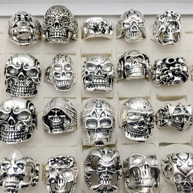 New Skull Rings Gothic steam punk Band mix Style Silver Plated hiphop Jewelry for Men Size17cm To 22cm Man Fashion Gifts