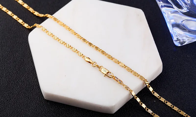 2MM 18k Gold Chains Necklace Fashion women's choker necklaces For Ladies Luxury Jewelry 16 18 20 22 24 26 28 30 inches