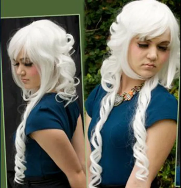 Fashion Womens Sexy Silvery Long Hair Wavy Curly Full Wigs Lolita Cosplay Party
