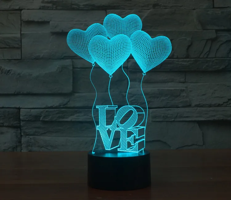 Visual Stereo Lights Valentine's Day LOVE 3D Lights Colorful touch-adjustable desk lamp Night