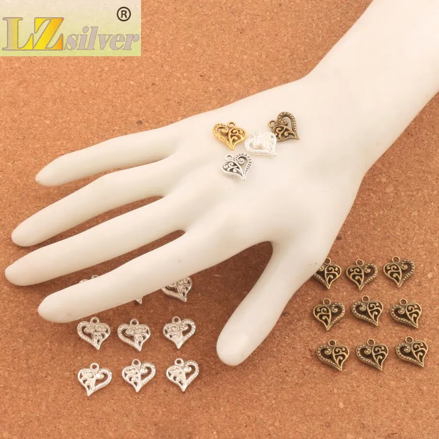 200 pz / lotto Fiore modello Charms cuore argento antico / oro / bronzo gioielli pendenti fai da te bracciali collana orecchini l919