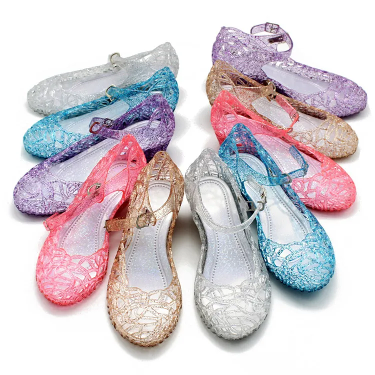 Nouveaux enfants chaussures fille princesse chaussures bleu cristal sandales filles Cosplay chaussures bleu PVC trou flocon de neige sandale enfants A-542