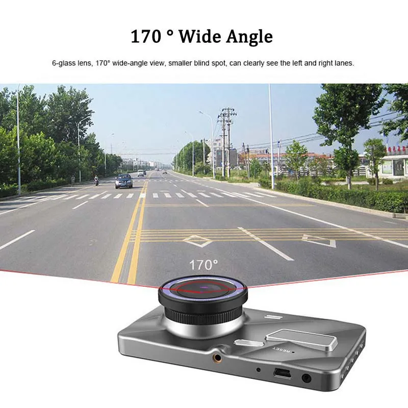 1080p Full HD -bil DVR Kör Videoinspelare Fordon Digital Dashcam 4 tum 2ch 170 ° Wide View Vinkel WDR STARLIGHT SISIVE PARKIN5831984