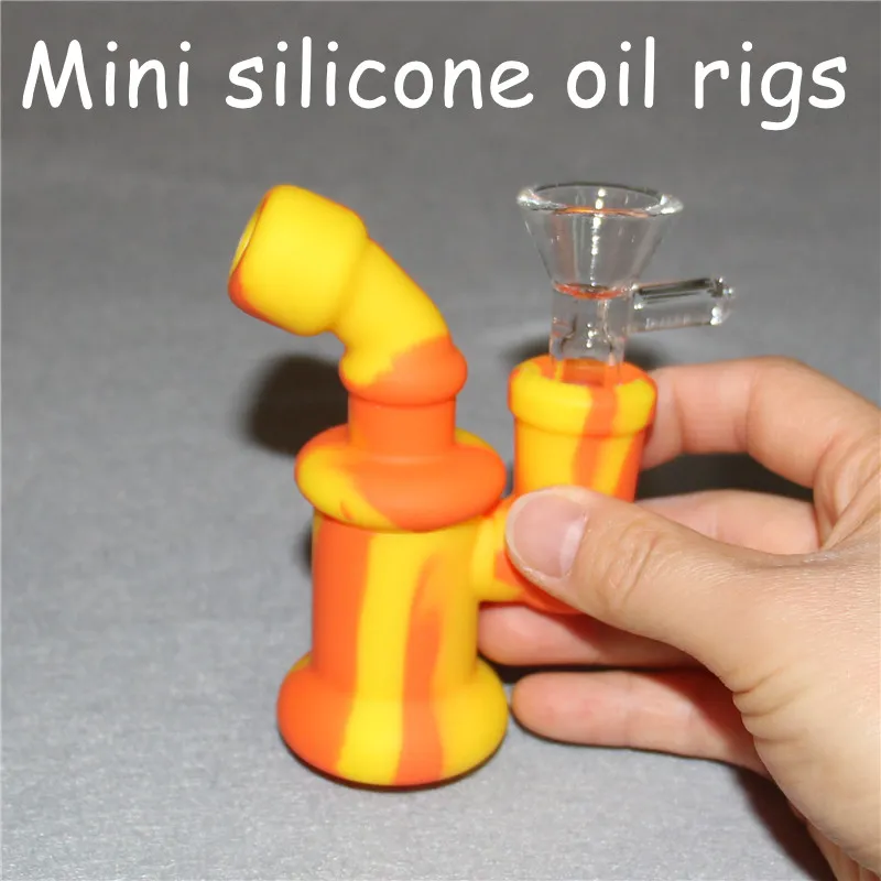 Unique Design Hookahs Silicone oil Rig Water pipes Smoking Pipe mini bubbler bong Reusable Cigarette HandPipes With Glass Bowl DHL