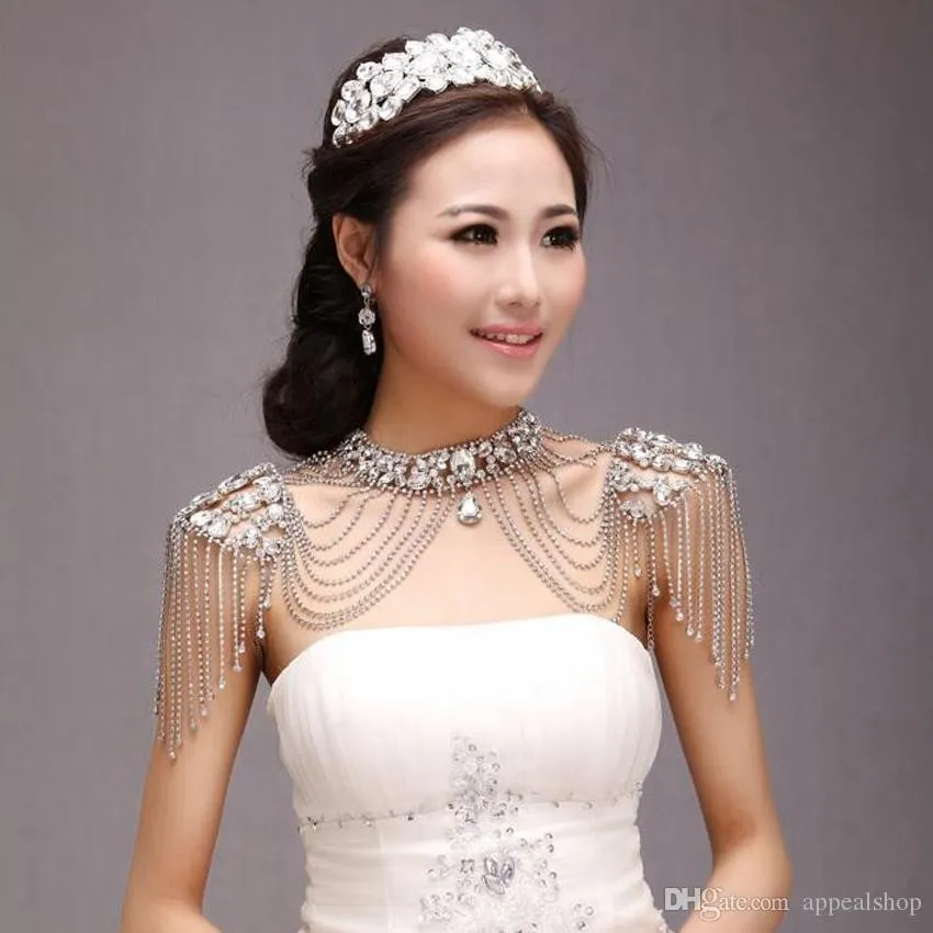 Wedding Shawl Bridal Wraps Jackets 2017 Luxury Sexy Beatiful Rhinestone Crystal Bride Shoulder Chain Jewelry Jacket2955656