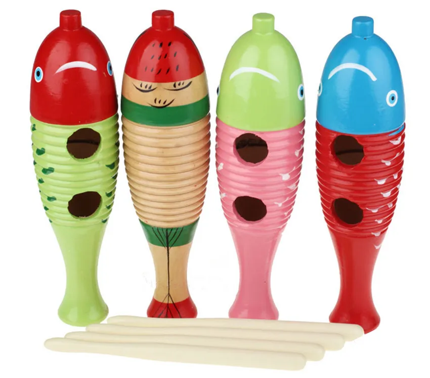 Medium Wood Guiro Musical Instrument Toy Fish Style Latin Percussion