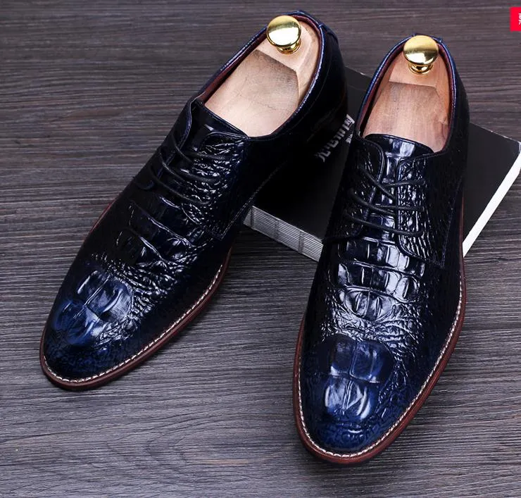 New Crocodile wear casual leather shoes men real skin English sharp increase wedding shoes young hairdresser shoes nx21