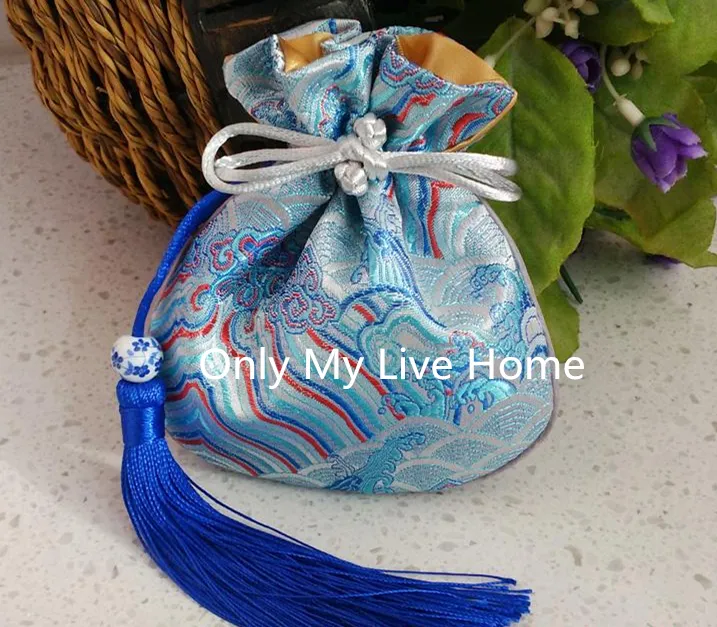 Handicrafts Tassel Floral Silk Brocade Gift Bags for Jewelry Packaging Bags Pouch Small Satin Drawstring Pouches Sachet 