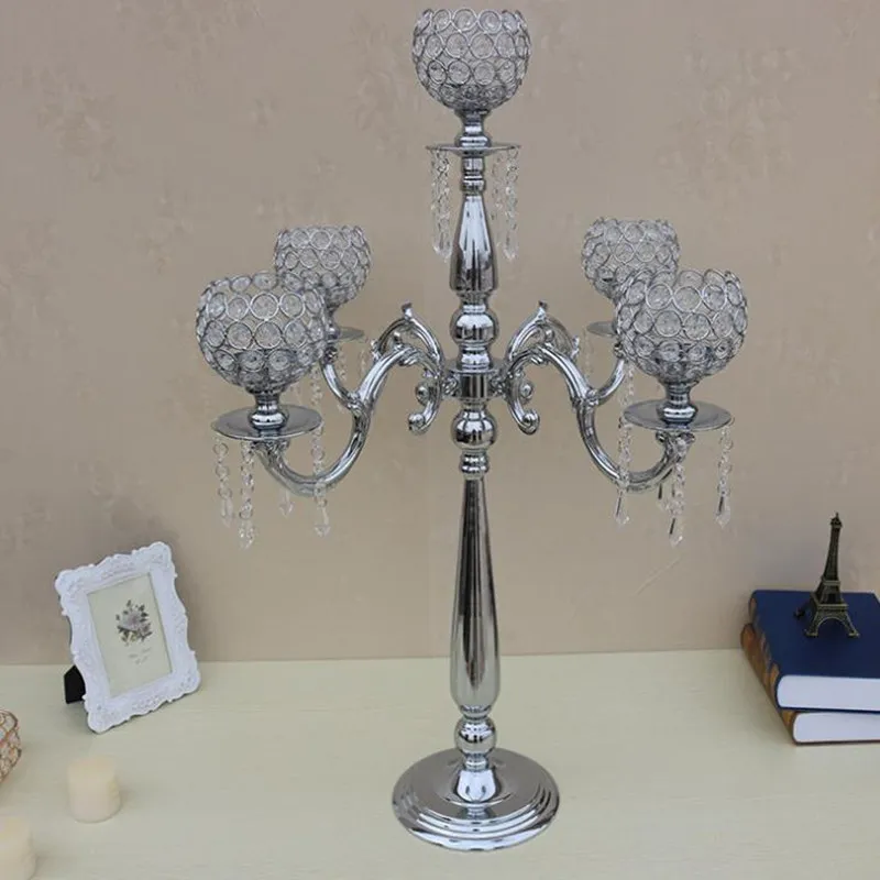 product elegant Tall metal and crystal candelabra centerpieces wedding gold , silver candelabra 5 arm decoration fast shipping