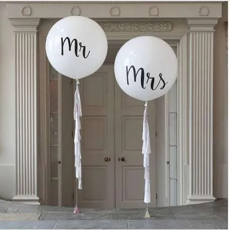 1 unids/lote de Globos de látex MrMrs con estampado blanco redondo de 36 pulgadas de buena calidad, feliz boda, Día de San Valentín, suministros de Globos de aire para eventos