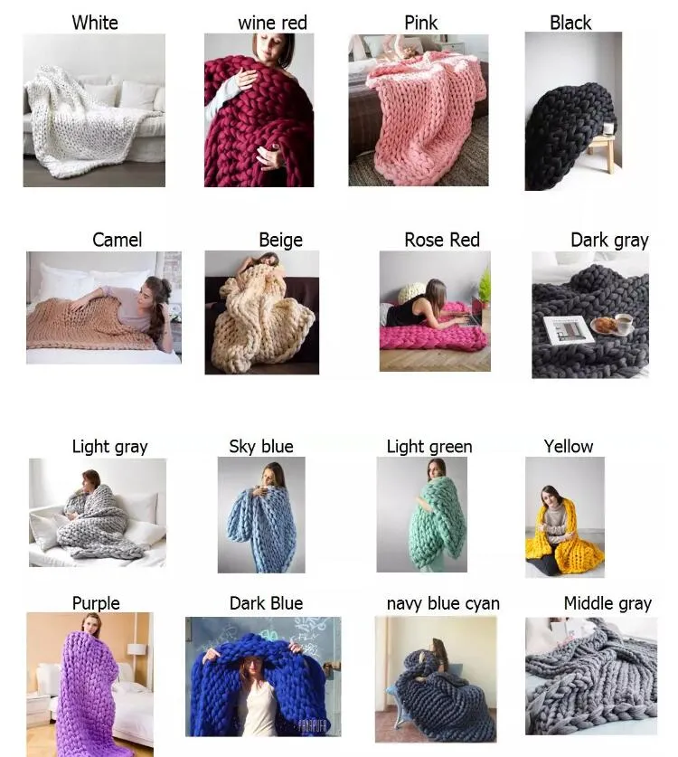 New High Quality Chunky Knit Blanket Hand Woven Coarse Line Blanket Fashion Thick Yarn Coarse Wool Sofa Blanket