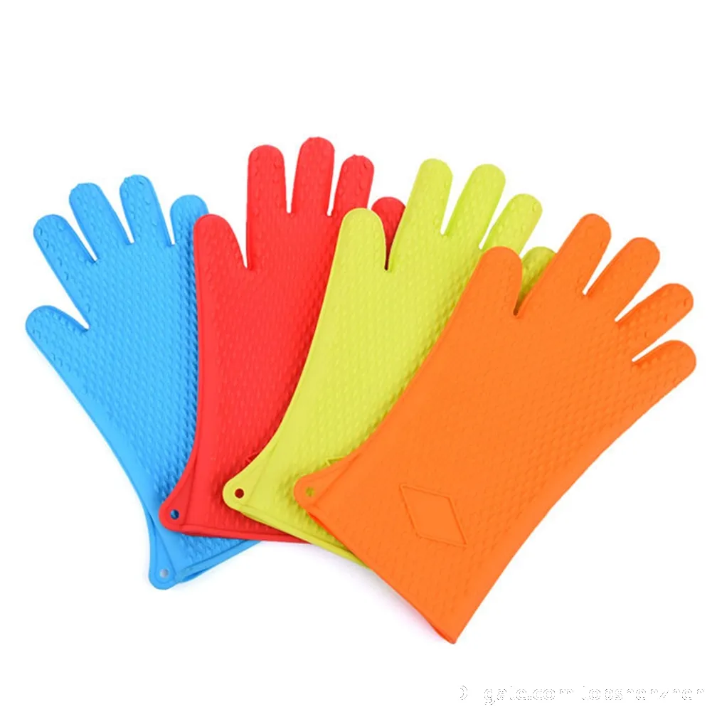 Guantes de horno de silicona, guantes de horno con silicona antideslizante,  resistentes al calor de 600 grados, forro de algodón suave, impermeables y