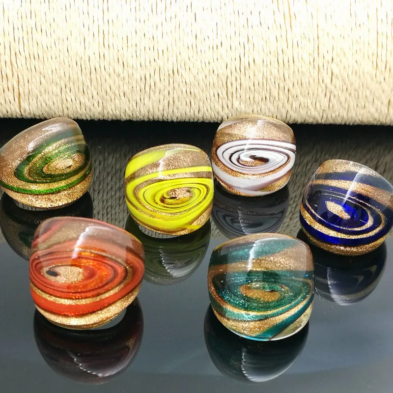 12PCS/Lot Randomly Mixed With Colored Glaze Murano Glass Lampwork Rings For Women Foil More 18-19 MM Flower Party Gift