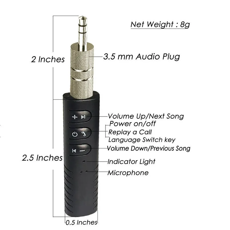 2021 Clip-On Универсальный 3,5 мм Bluetooth Car Kit A2DP Беспроводной передатчик AUX Audio Music Adapter Adapter Handsfree Jack с MIC для телефона