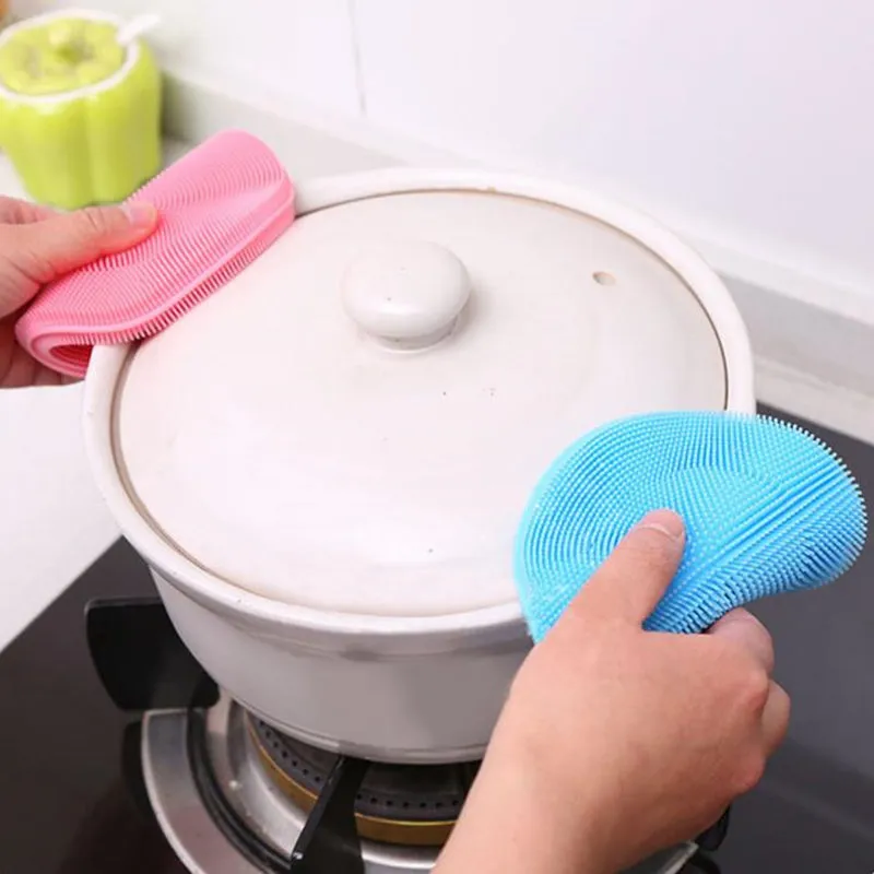 7 cores multi-função silicone pote de lavar louça escova de limpeza antibacteriano esfregão de cozinha esfregão de frutas vegetal limpar rápido