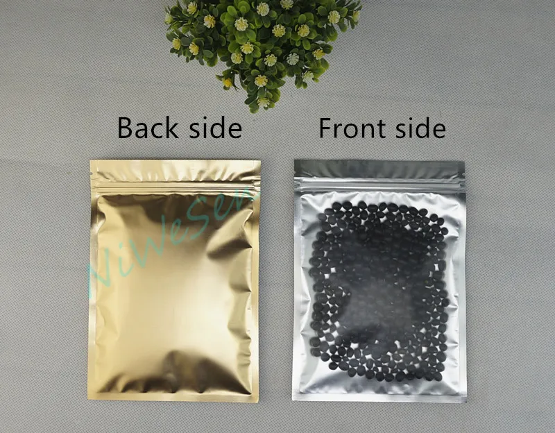 Retail pack food sack, 14x20cm translucency back matte gold aluminium foil ziplock bag, front clear coconut packaging zip pouch