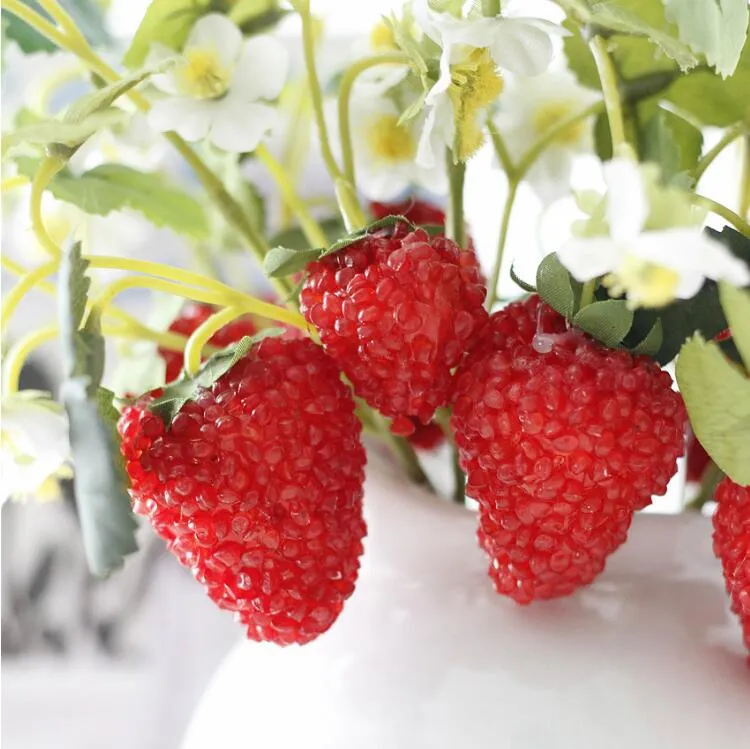 Il fiore artificiale di gelso alla fragola con decorazione a due grandi frutti è stato utilizzato simulare la frutta a mano con materiali fai-da-te di circa 26 cm BP056