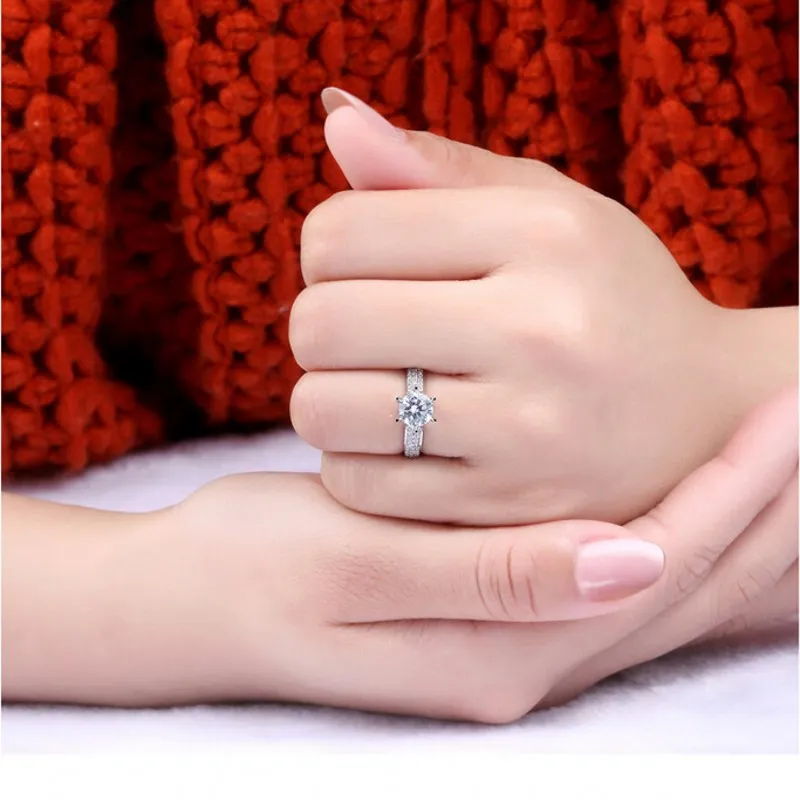 choucong Зубец набор 2ct камень Cz 5A Циркон камень стерлингового серебра 925 женщин обручальное обручальное кольцо Кольцо SZ 4-10 подарок