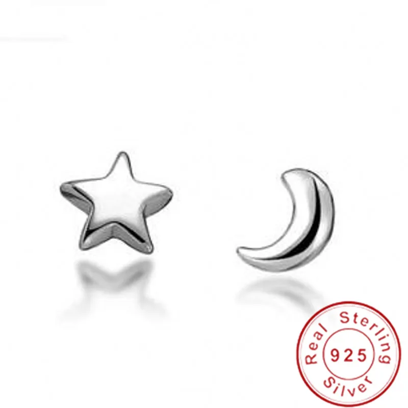 Orecchini Fashion Moon Star Style Orecchini a bottone da sposa in argento sterling 925 genuino per regalo da donna