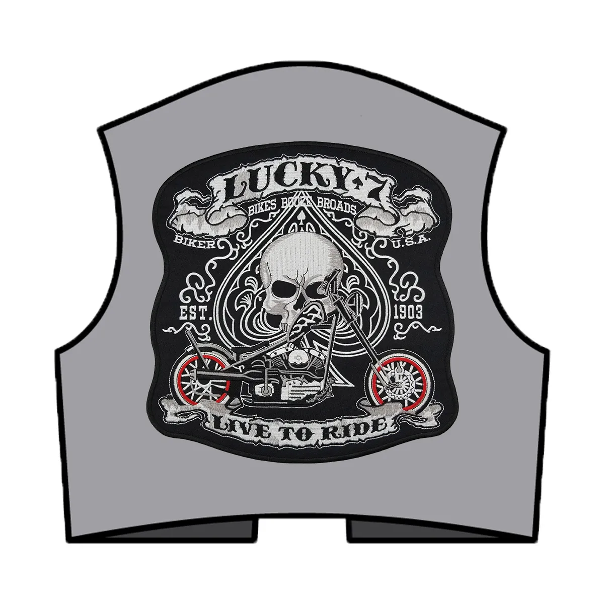 Gros personnalisé 10.5 pouces énormes patchs de motard de broderie pour veste dos MC Surport PUNK LUCKY 7