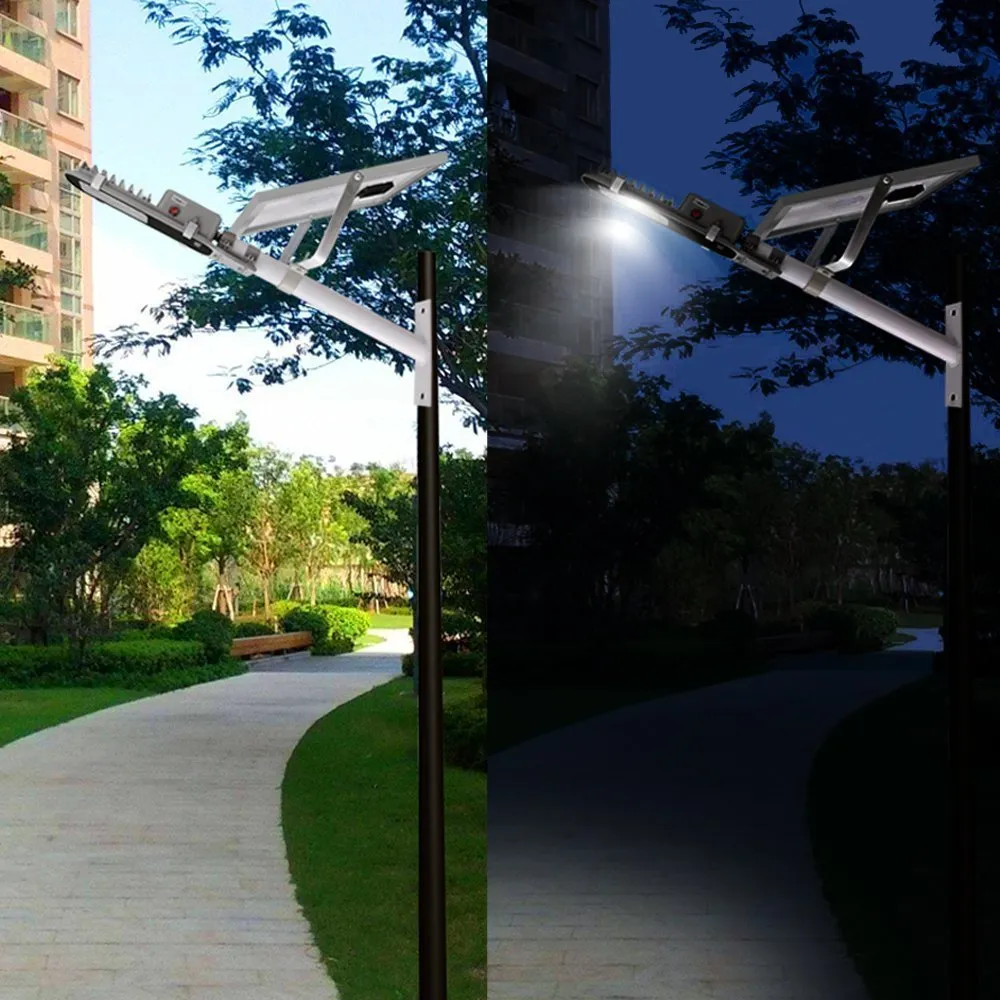 LED integrado Solar Poste, IP65 impermeável Pólo Solar 800LM luz Segurança Noite Iluminação para Path Rua Gutter Pátio Jardim