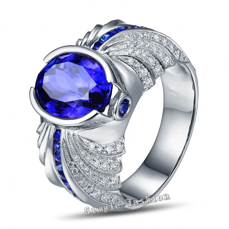 Marca de moda homem anel de corte oval 5ct 5A zircão cz birthstones anel de prata esterlina 925 anel de noivado de casamento para homens