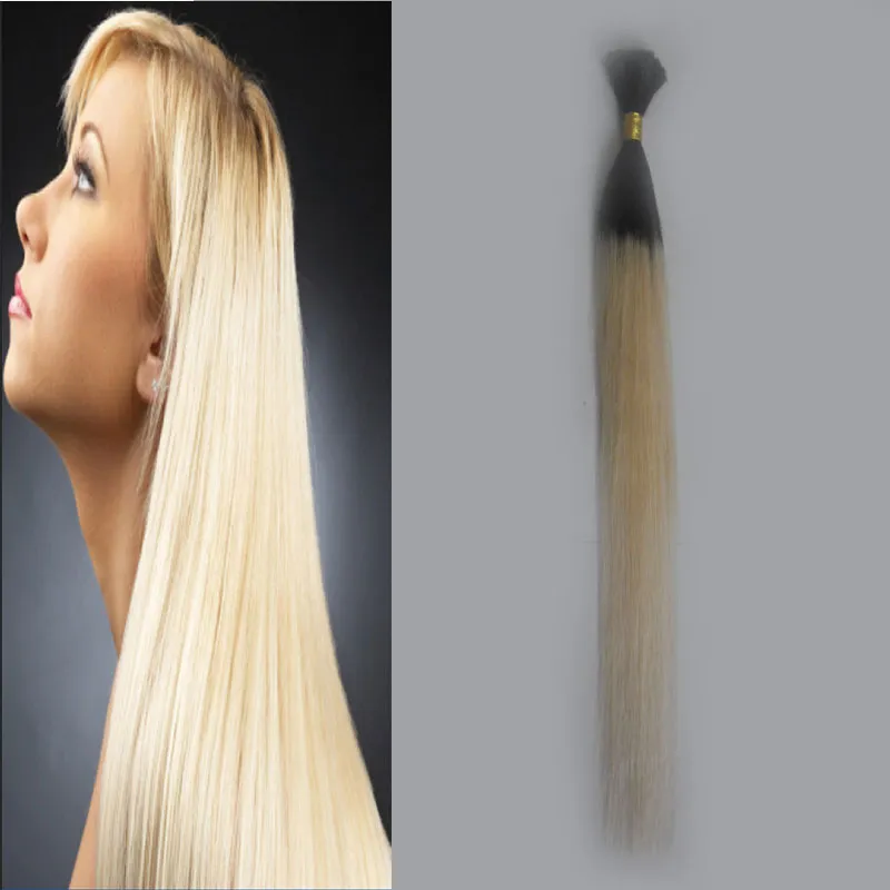 T1B/613 Blonde ombre hair extensions no weft human hair bulk for braiding 100g Brazilian Straight hair wholesale