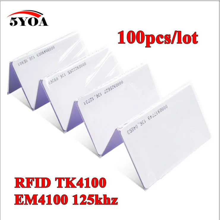 100 Pack 125kHz RFID EM ID Cards Proximity Access Control Cards, 5YOA  Quality, Compatible with 4100/4102 Readers