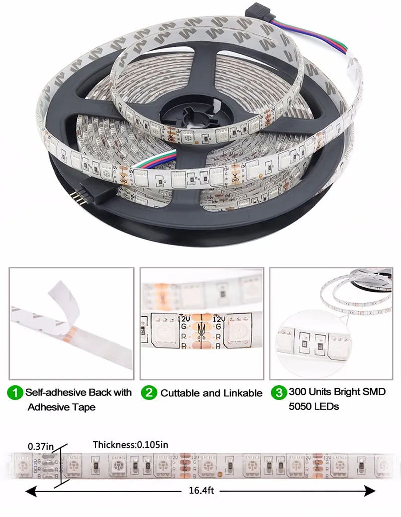 5M SMD5050 RGB LEDストリップ30LED / M DC12V防水300LEDS + 44キーRGB LEDコントローラ+ 12V 5A 60W電源アダプタ