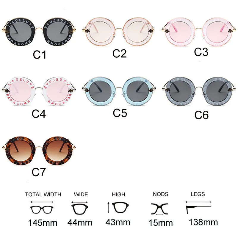 Retro Round Sunglasses Women Brand Designer English Letters Bee Metal Frame Circle Sun Glasses Fashion Female Shades Oculos