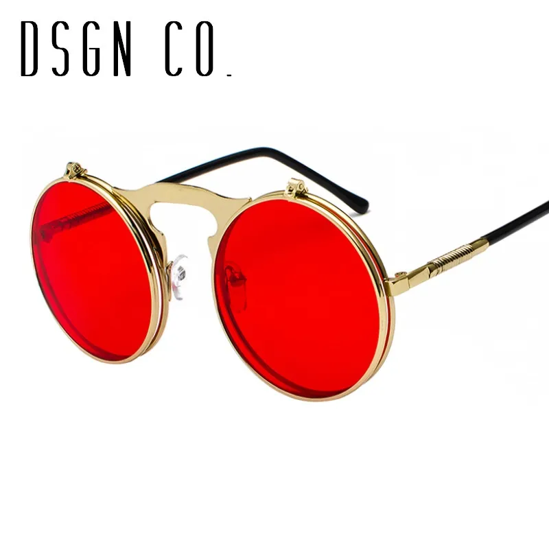 DSGN CO. 2018 Retro Steampunk Occhiali da sole rotondi alla moda per uomo e donna Punk Flip Up Occhiali per donna Uomo 13 colori UV400