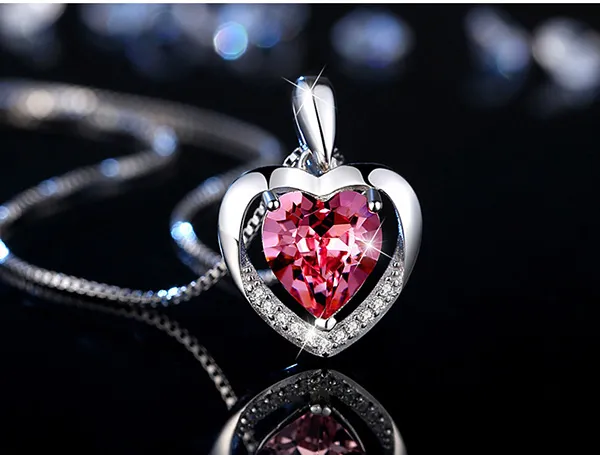 2 collier pendentif en argent sterling coeur patern 925 chaîne en argent avec collier de zircon cubique bleu rouge