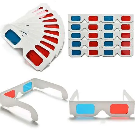 10pcs / lot ورقة عالمية النظارات 3d نظارات 3d نظارات 3D نظارات عرض اناواجا حمراء سماوي أحمر / أزرق 3D زجاج للأفلام EF