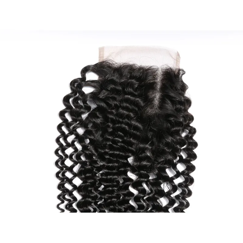 Peruvian 4X4 Lace Closure With Baby Hair Kinky Curly Human Hair Closures 10-24inch Natural Color