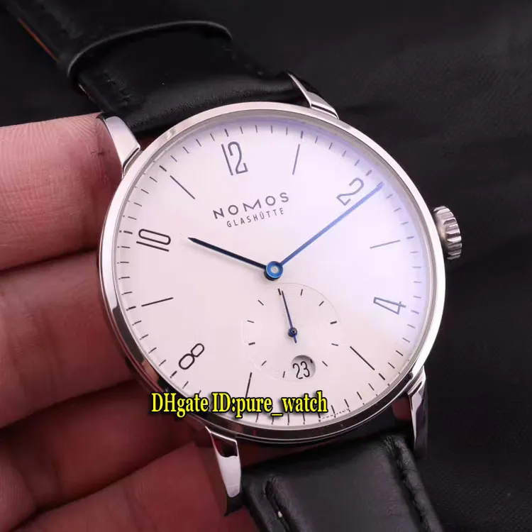 Cheap New Date NOMOS Glashutte TANGENTE 502 602 White Dial Automatic Mens Watch Silver Case Leather Strap High Quality Gents New Watches