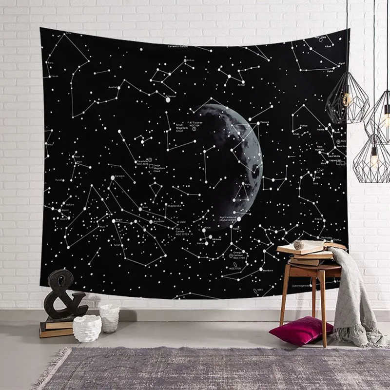 utrymme konstellation tapestry måne stjärna hängande väggkonst svart tenture väggmålning dekoration polyester mattan visa bit