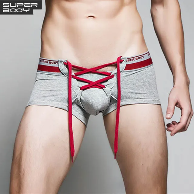 Brand Men's Cotton Sexy Underwear Men Boxer Shorts Drawstring Penis Pouch Designed Gay Underwear Boxers For Man