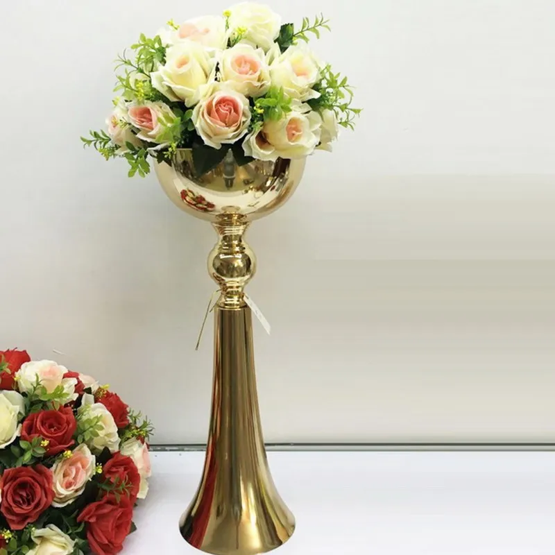 10 sztuk / partia Wazon podłogowy 51 cm / 20 "Ślub Centerspectes Event Metal Vases Road Lead Gold Party Flower Stand Home Decoration