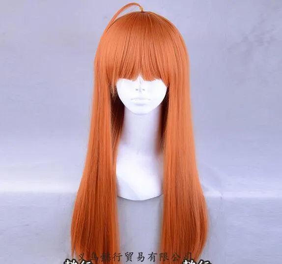 Jeu Persona 5 Futaba Sakura Longue Ligne Droite Orange Cosplay Perruque Complète