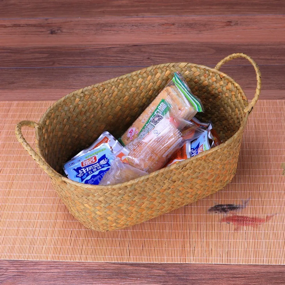 Handwoven Seagrass Nesting Storage Baskets, Double Handled Stacking Organizer Bins, Set of 3