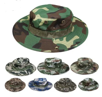 Cappello del secchio di cotone per gli uomini Fashion Military Camouflage Cappelli del pescatore del pescatore con il cappello della secchiella del secchiello del pescatore del nero largo Cappello da caccia del campeggio