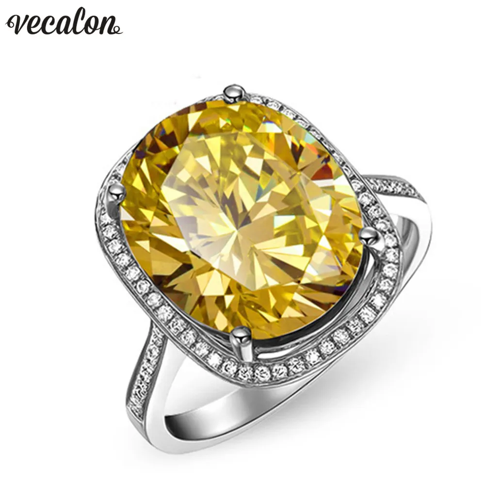 Vecalon 2018 Handmade Big Wedding Ring для женщин Овальные разрезанные 10CT 5A Zircon CZ Белое золото заполнено женские вовлеченные кольца